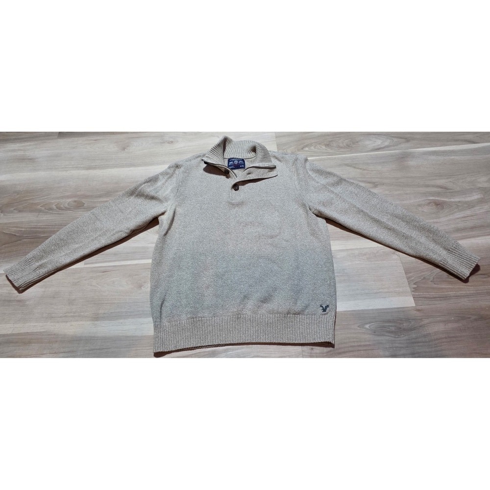 American Eagle Outfitters Men's Beige Athletic Fit 1/4 Zip Mock Neck Sweater XL